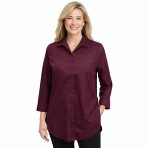 Chico's No Iron Tunic Shirt Size 2.5 (14) Jacquard Burgundy NWOT